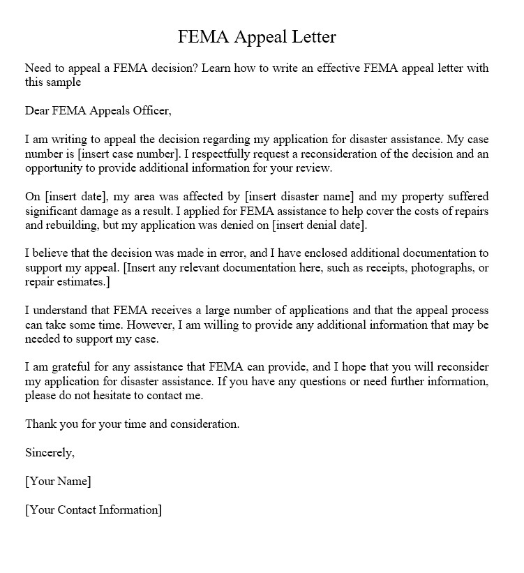 Fema Appeal Letter 1
