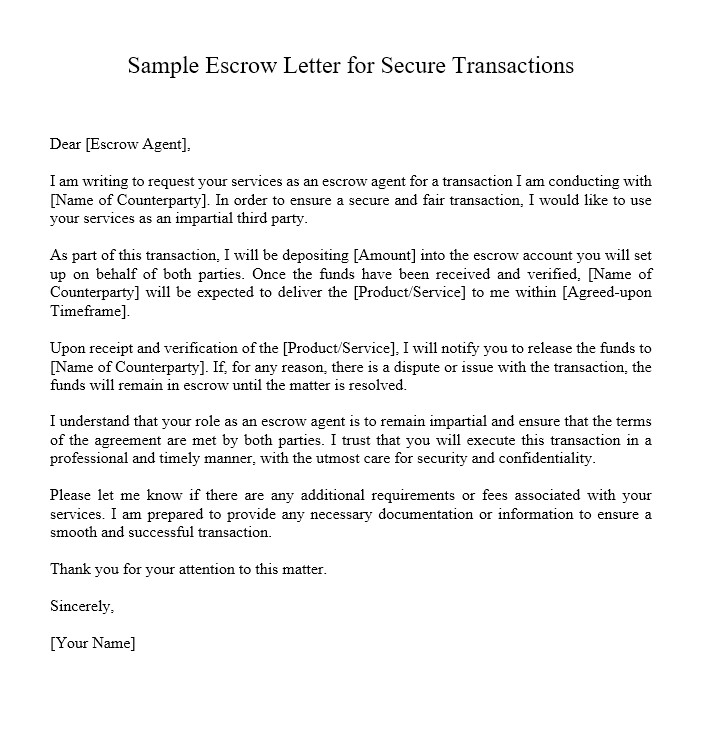 Sample Escrow Letter For Secure Transactions 1