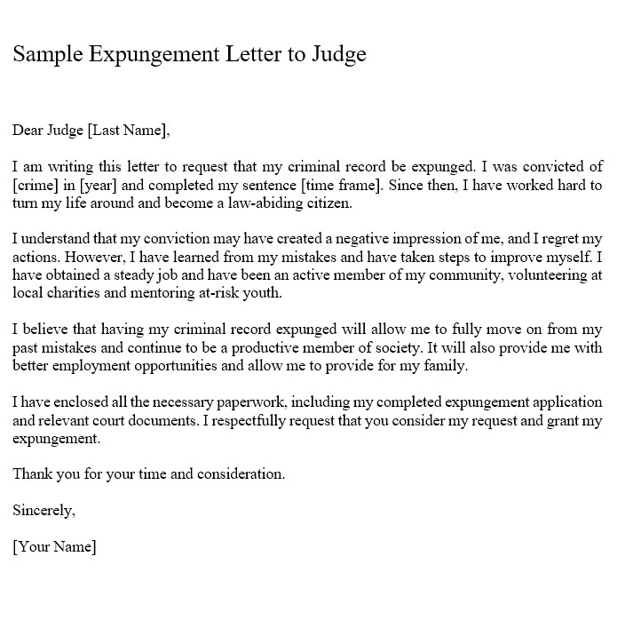 Sample Expungement Letter To Judge