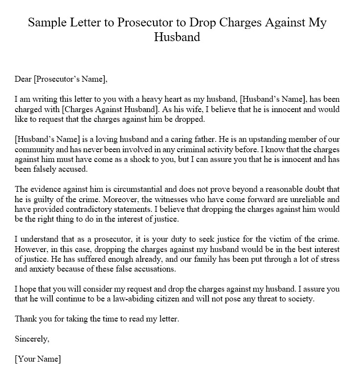 Sample Letter To Prosecutor To Drop Charges Against My Husband