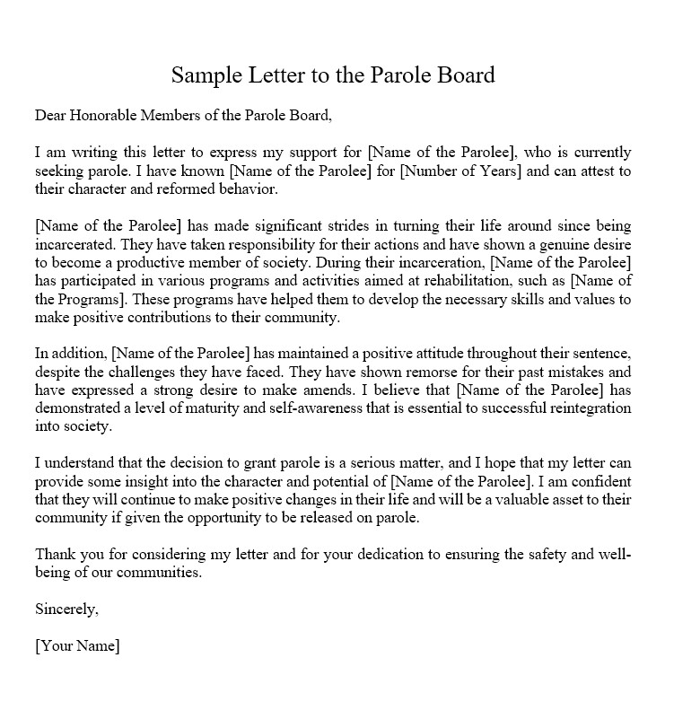 Sample Letter To The Parole Board Culturo Pedia 