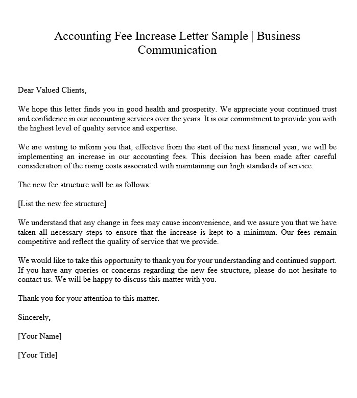 Accounting Fee Increase Letter Sample