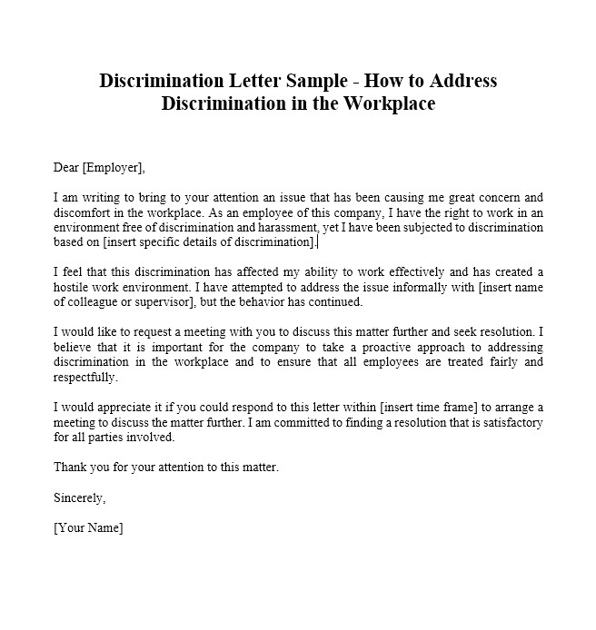 Discrimination Letter Sample