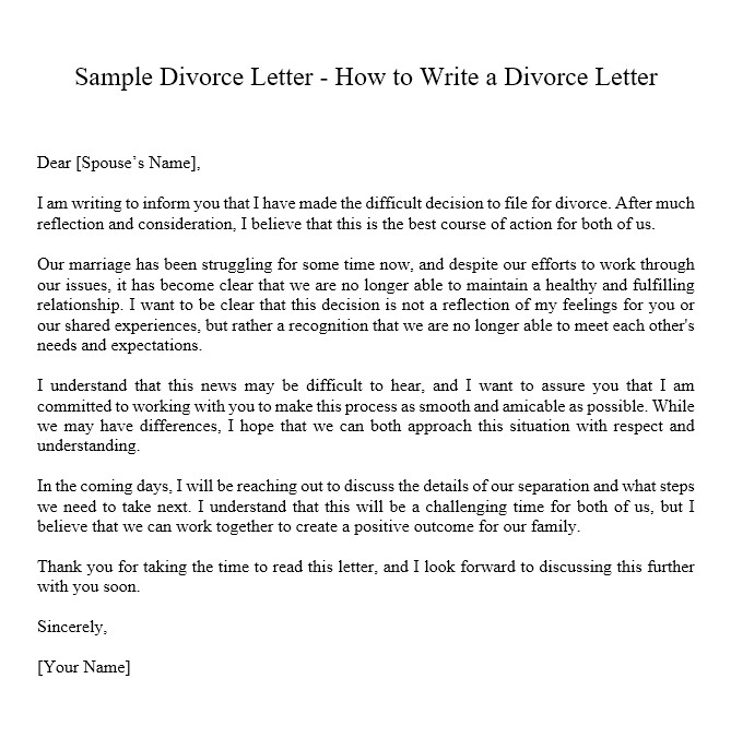 Divorce Letter Sample