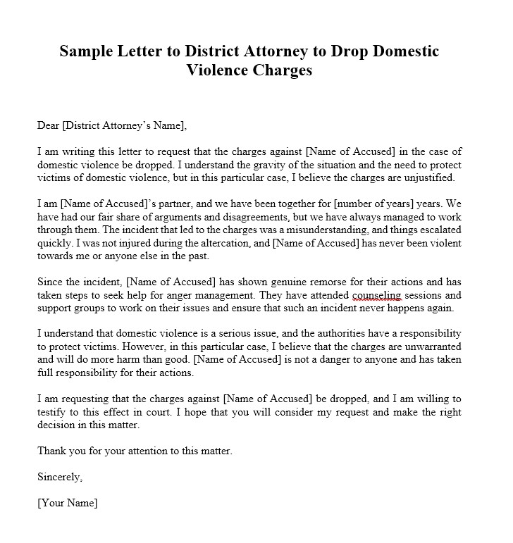 Domestic Violence Sample Letter To District Attorney To Drop Charges 1