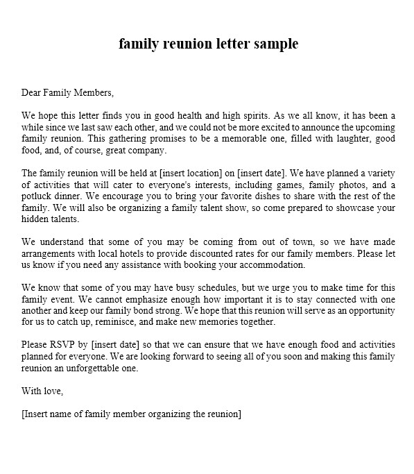 Family Reunion Letter Sample
