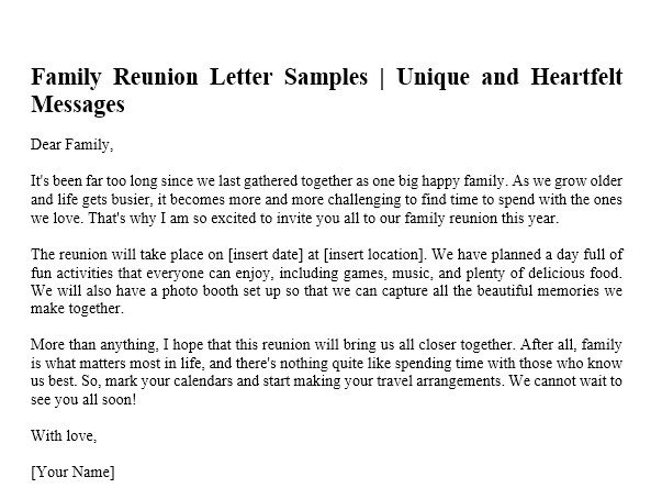 Family Reunion Letter Samples