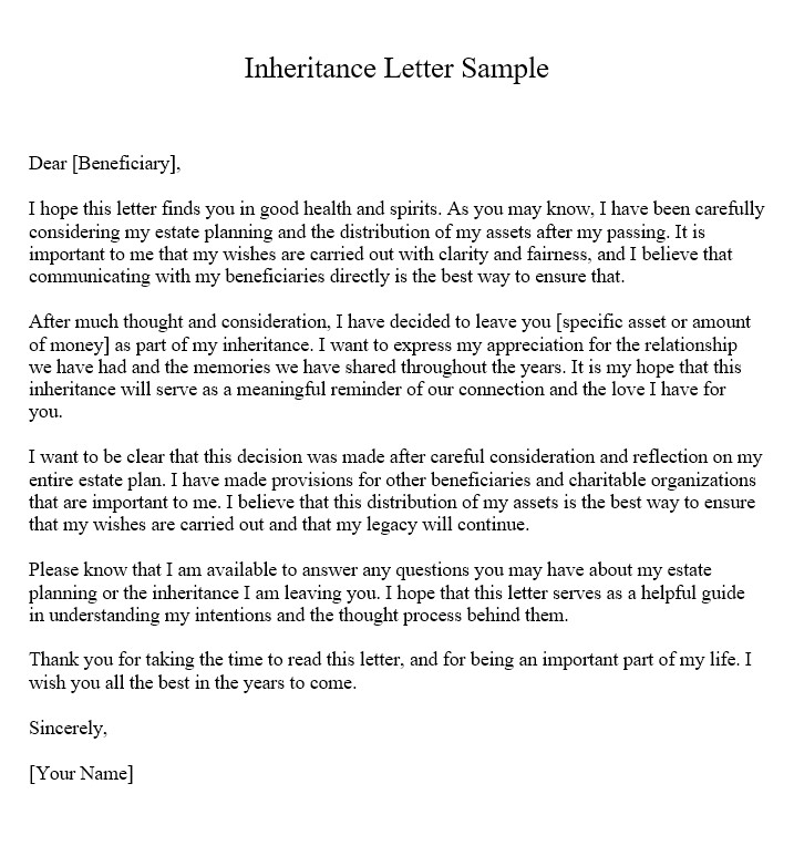 Inheritance Letter Sample