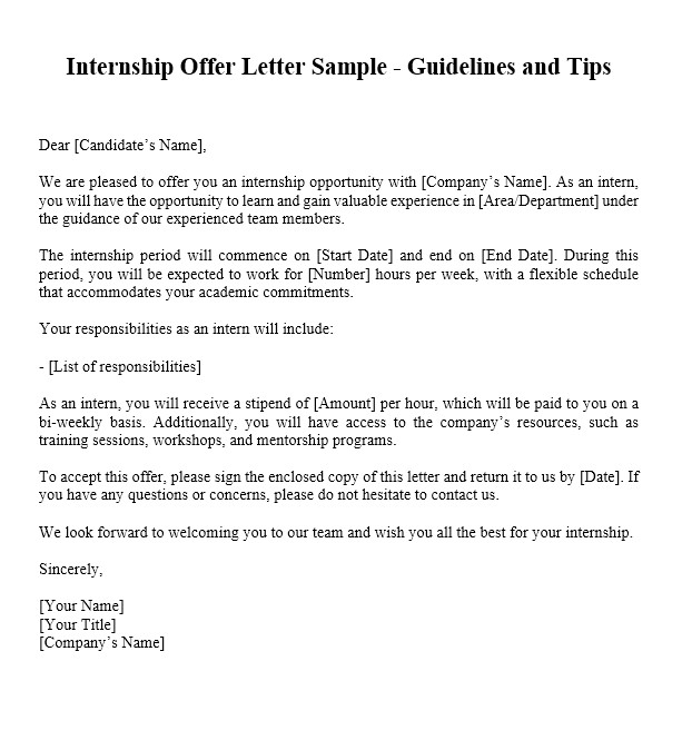 Internship Offer Letter Sample
