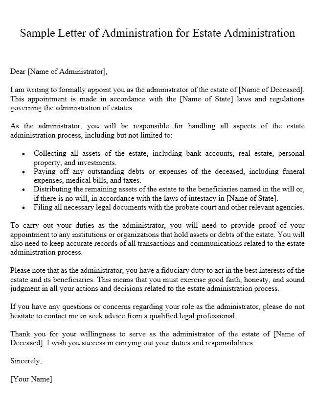 Letter Of Administration Sample