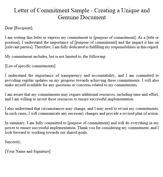 Letter Of Commitment Sample