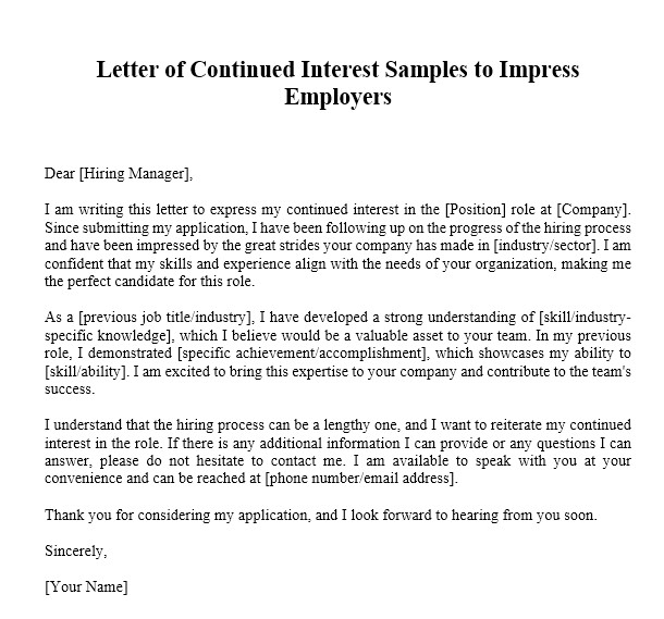 Letter Of Continued Interest Samples