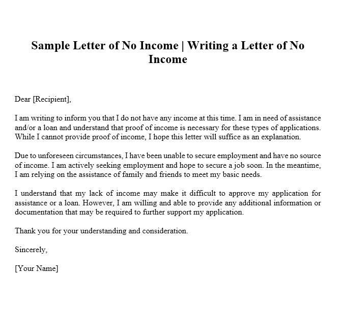 Letter Of No Income Sample