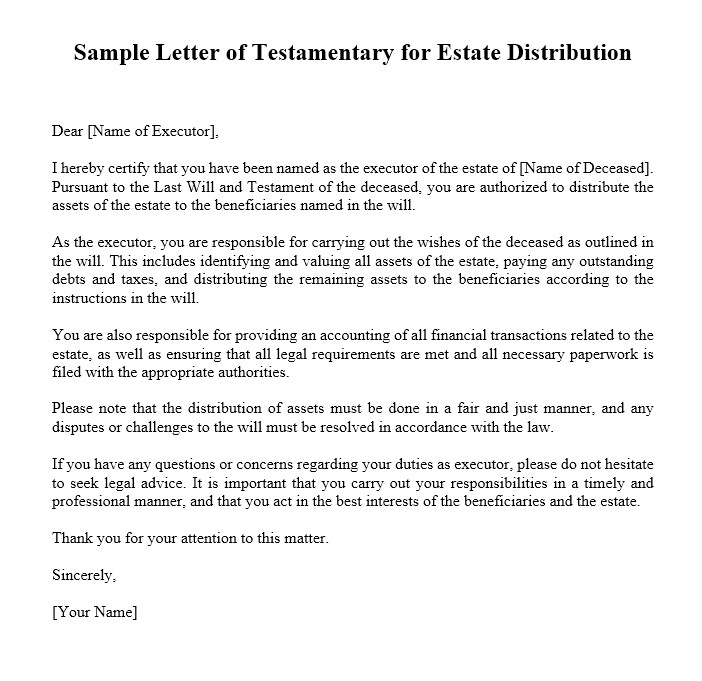 Letter Of Testamentary Sample