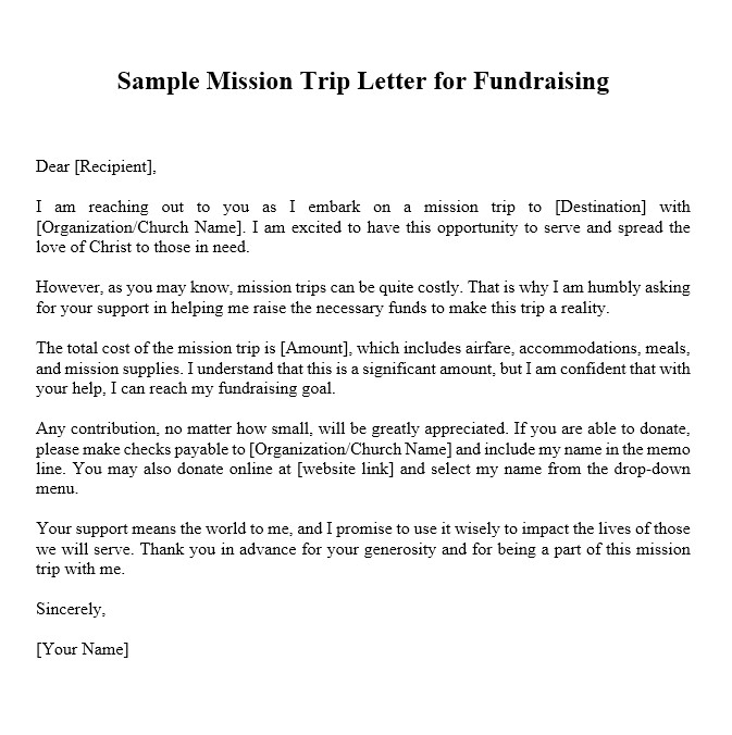 Mission Trip Letter Samples