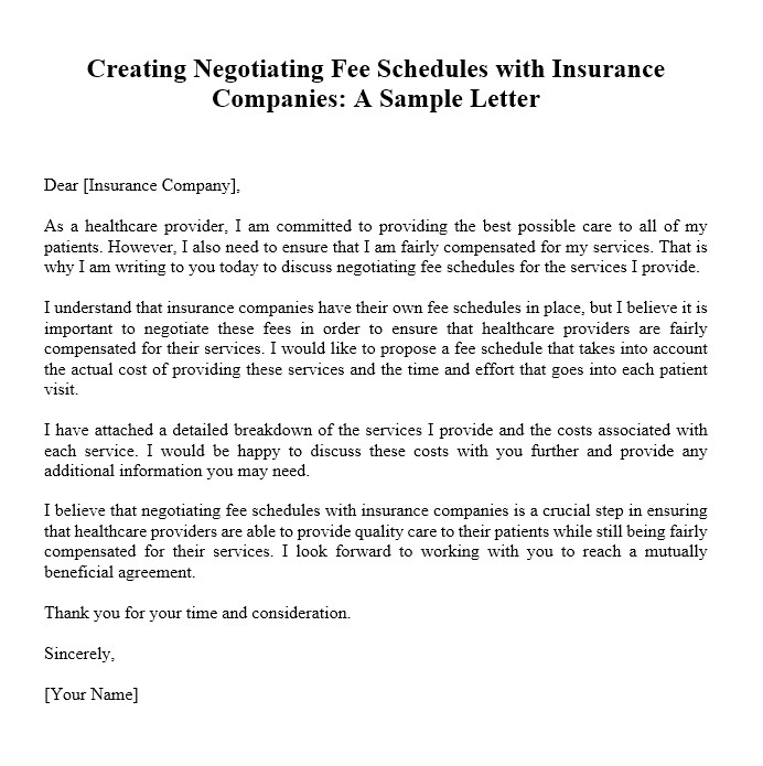 Negotiating Fee Schedules With Insurance Companies Sample Letter