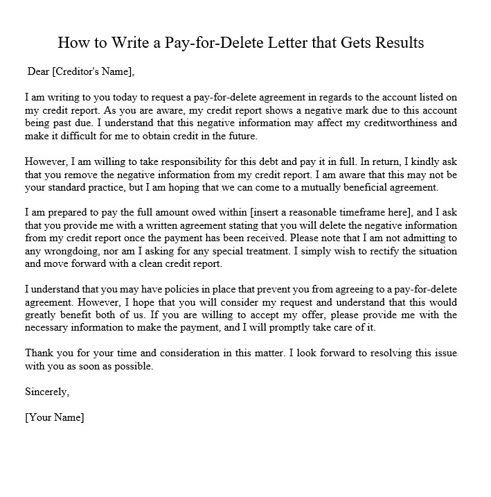 Pay For Delete Sample Letter