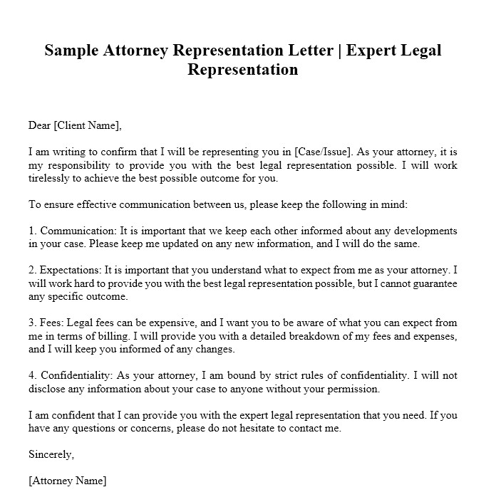 Sample Attorney Representation Letter