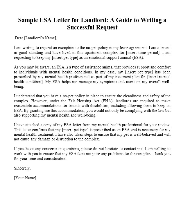 Sample Esa Letter For Landlord