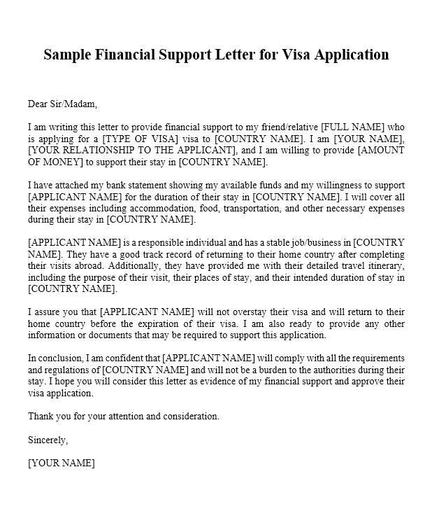 Sample Financial Support Letter