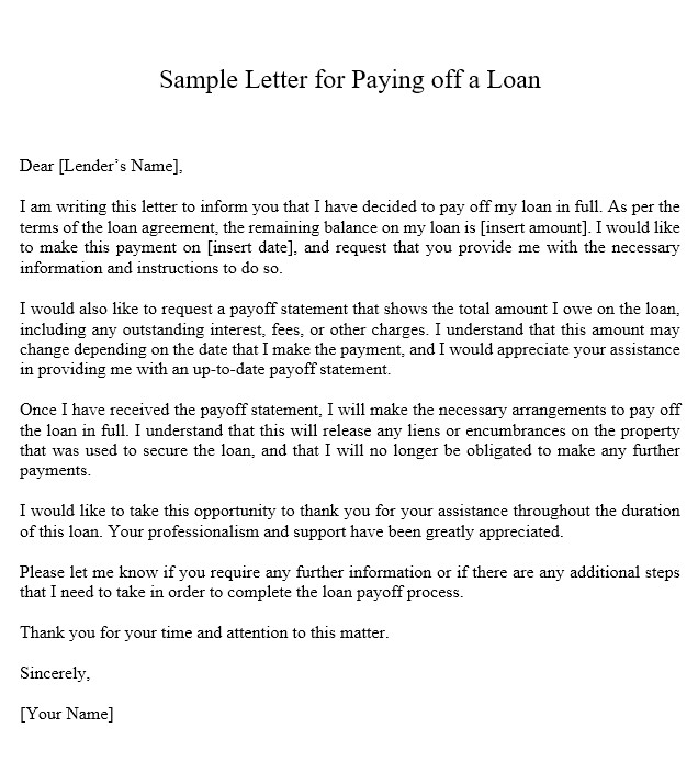 Sample Letter For Loan Payoff