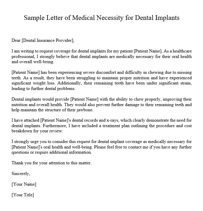 Sample Letter Of Medical Necessity For Dental Implants