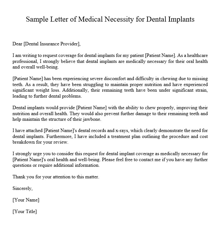 Sample Letter Of Medical Necessity For Dental Implants Culturo Pedia