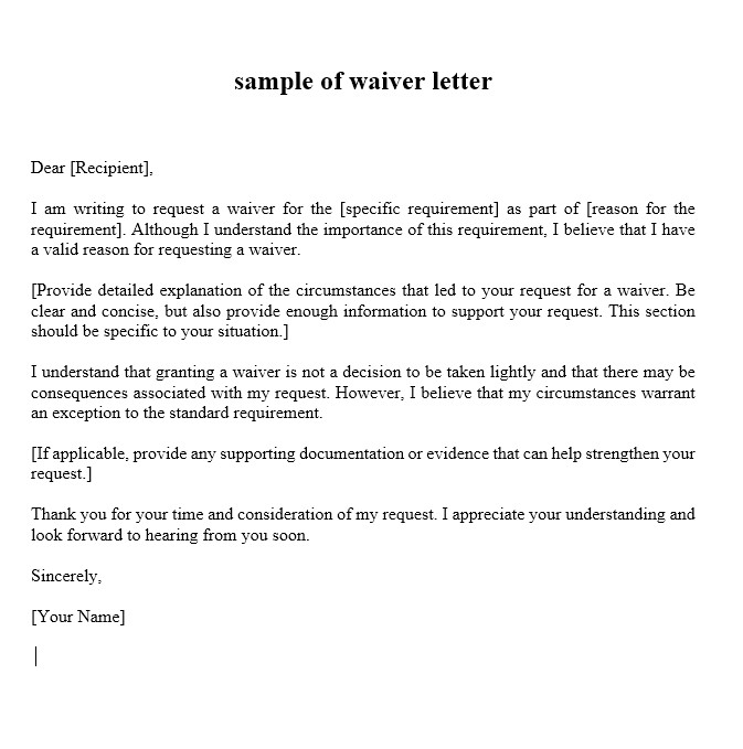 Sample Of Waiver Letter