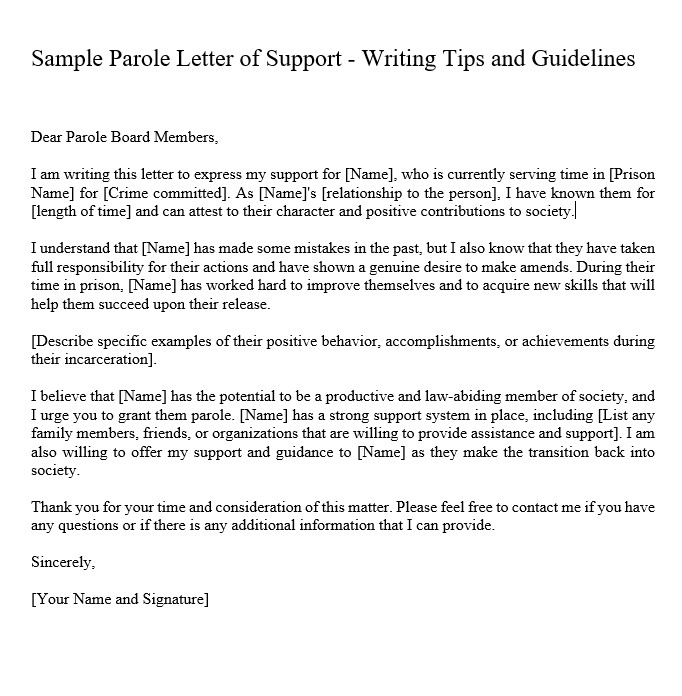 Sample Parole Letter Of Support