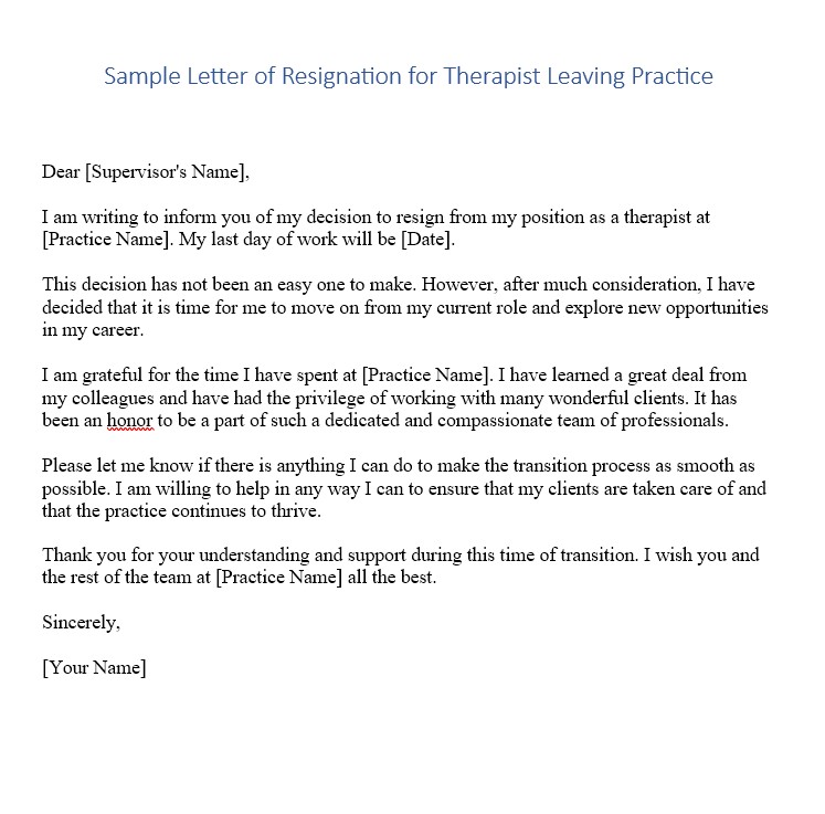 Therapist Leaving Practice Letter Sample Culturo Pedia