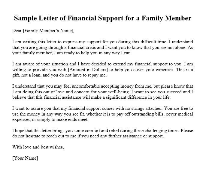 Sample Letter Of Financial Support