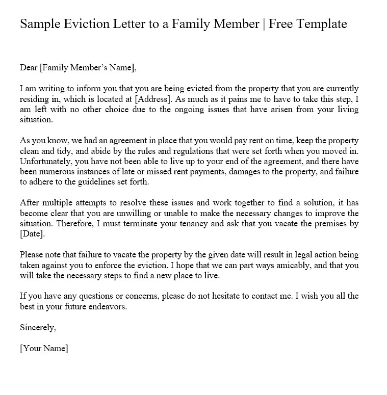 Sample Eviction Letter to a Family Member