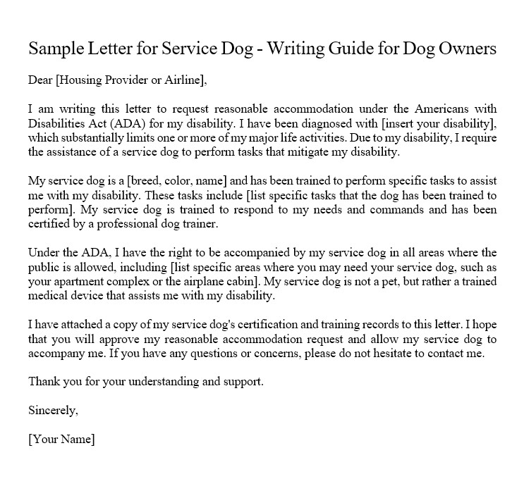 Sample Letter for Service Dog