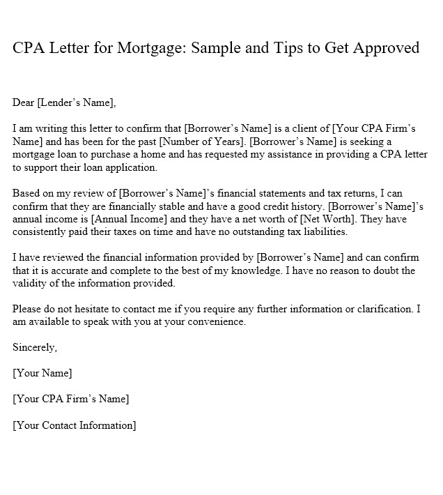 cpa letter for mortgage sample