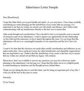 Inheritance Letter Sample- How To Write An Inheritance Letter