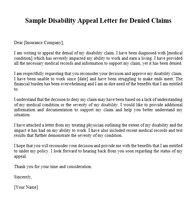 sample disability appeal letter