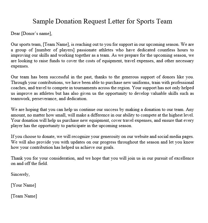 sample donation request letter for sports team