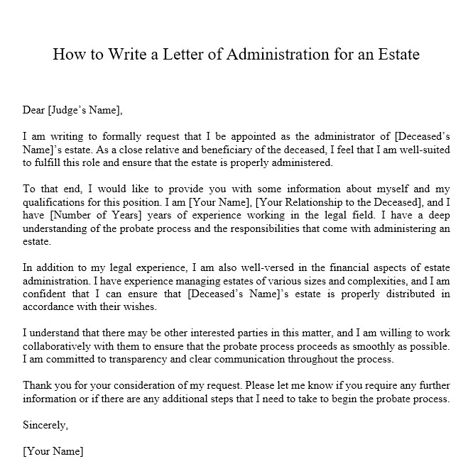 sample letter of administration