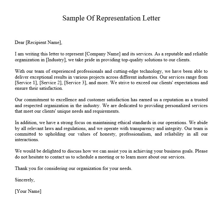 sample of representation letter