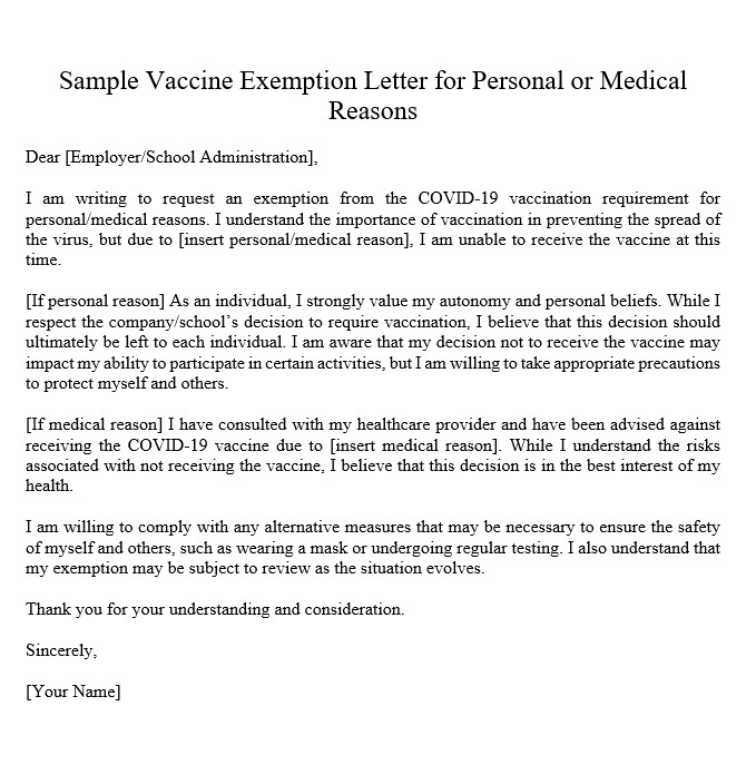 sample vaccine exemption letter